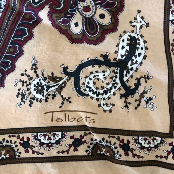 TALBOTS Italian Silk Brown Paisley Plaid Scarf 33" Square - Picture 4 of 17